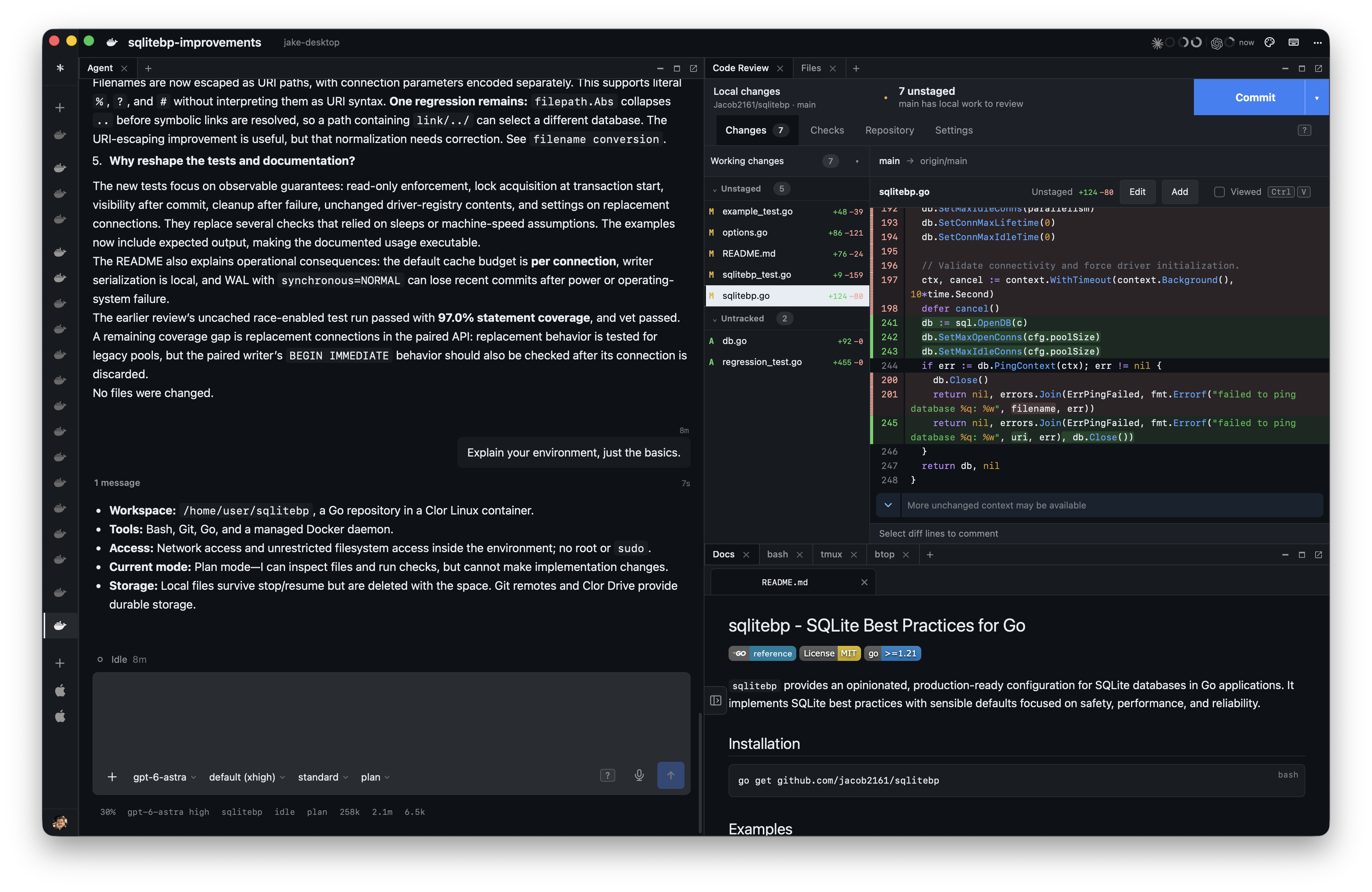 The Clor interface showing an agent session and development workspace